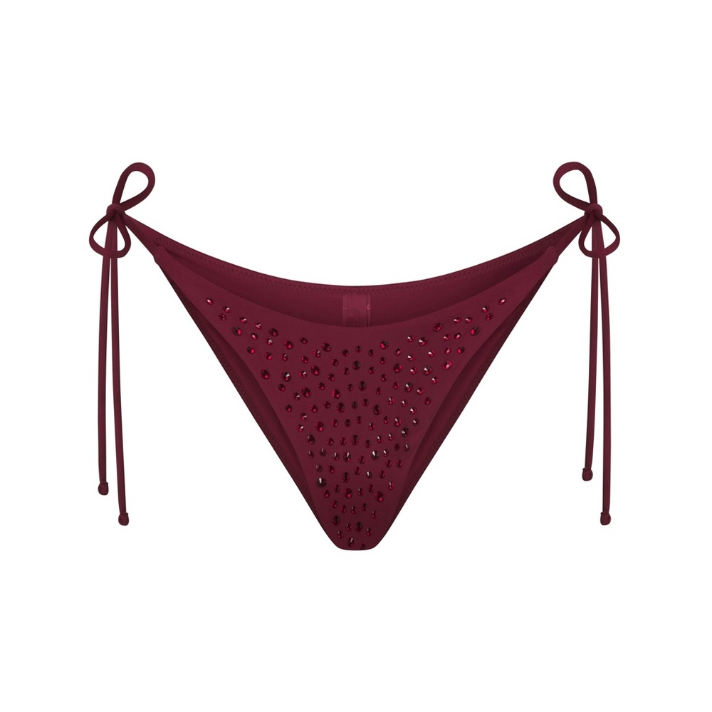 ♥️SKIMS SWIM RHINESTONE TIE BIKINI BOTTOM WINE XL